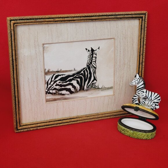 Zebra Drawing Framed Wall Hanging Decor & Zebra Trinket Box - Picture 11 of 11